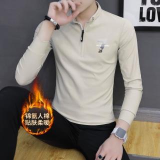 卡丹狄诺 春季男士时尚印花加绒加厚立领PoloT恤打底衫