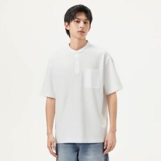gxgjeans 真五折 美式亨利领基础休闲短袖T恤 白色