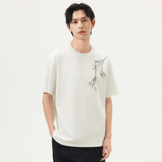 gxgjeans 真五折 质感印花新中式简约时尚圆领短袖T恤 白色