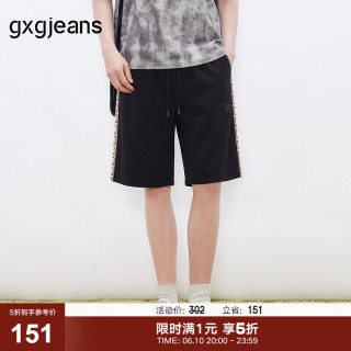 gxgjeans 美式织带设计潮流拼接时尚休闲短裤 黑色