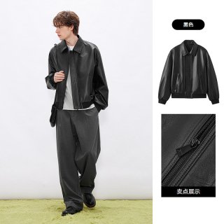 gxgjeans 男装 简约宽松翻领真皮皮衣夹克外套男 26春新品