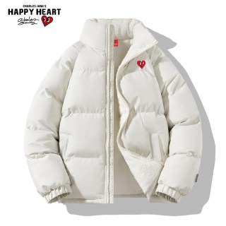 CHARLES JANG'S HAPPY HEART 立领棉服男士冬季2026新款加绒加厚宽松羊羔绒棉衣外套