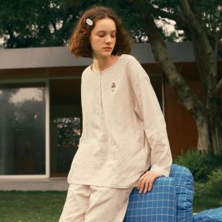 TEENIE WEENIE 高级感棉纱睡衣女夏季长袖长裤条纹家居服套装
