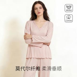 舒雅 春秋睡衣女蕾丝高级感长袖长裤家居服套装女