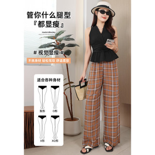 燠阳 夏季新款棉绸睡裤女  薄款大码高腰阔腿裤可外穿