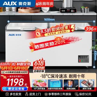 奥克斯 冰柜商用冷冻大容量家用冷冻卧式冷柜单温冷冻柜顶长1.65米 | 机械温控