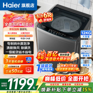 海尔 波轮洗衣机12公斤全自动DD直驱变频 一级能效AI智洗大容量家用 电离除菌 桶自洁