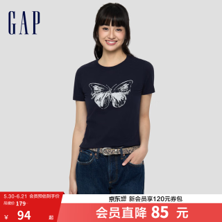 Gap 女装 春季新款 纯棉字母蝴蝶logo圆领短袖T恤 858906