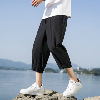 月伊纺 七分裤男2026夏季宽松休闲裤青年薄款冰丝宽松大码运动哈伦裤短裤