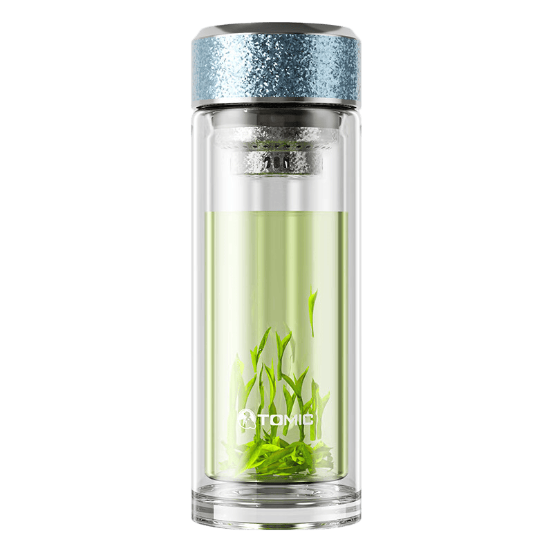 特美刻 纯钛茶隔双层玻璃杯 宝石蓝 280ml