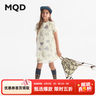 马骑顿 童装女童连衣裙夏季新款满版印花甜美国风儿童公主裙子 花色 140
