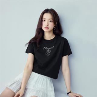 佐丹奴 夏季纯棉T恤女夏上衣圆领蝴蝶结印花针织休闲短袖T恤女款