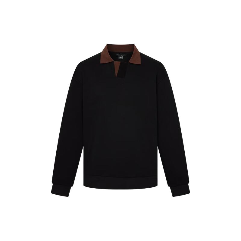 URBAN REVIVO UR2026春季男装撞色Polo领马球衫 黑色 S