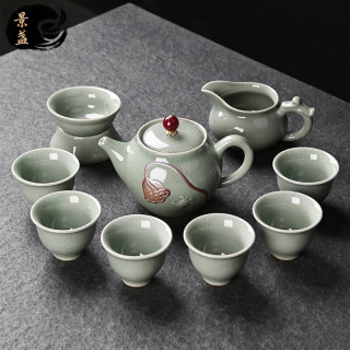 景盏 功夫茶具套装家用陶瓷礼盒装10件