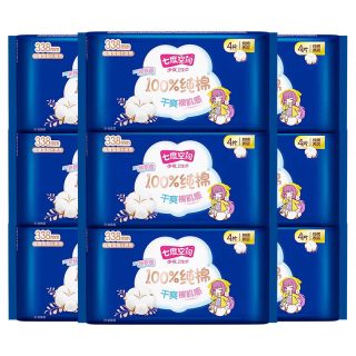 七度空间 卫生巾超长夜用338mm少女纯棉姨妈巾整箱官方旗舰店正品