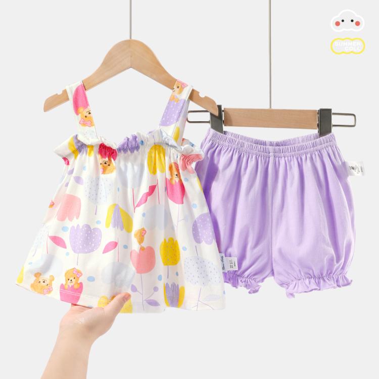 精典泰迪 女童夏季纯棉吊带背心套装