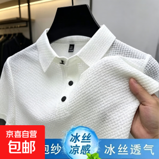 短云 一夏季polo衫短袖t恤男高端竹节提花网眼翻领纯色保罗衫上衣服 白色 5XL