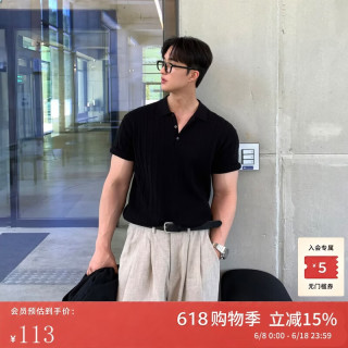 我是大卫 针织短袖POLO衫男夏季韩版百搭休闲纯色翻领T恤简约时尚薄款上衣 黑色