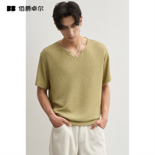 伯爵卓尔 夏季时尚U型领设计短袖T恤含亚麻亲肤透气休闲体恤衫男