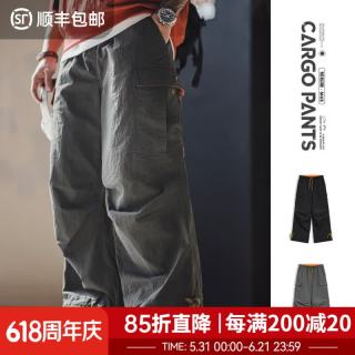 马登 工装美式M65伞兵裤宽松山系机能阔腿大口袋直筒休闲裤男款春 灰绿色