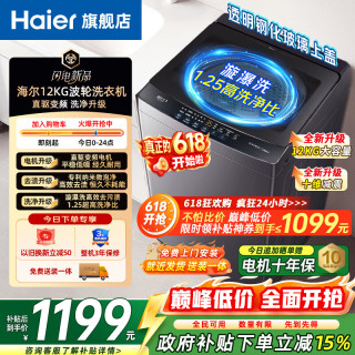 海尔 直驱变频12公斤波轮洗衣机全自动家用大容量一级能效HP电离除菌螨纳米微泡净桶自洁 波轮