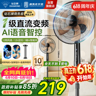 钻石牌 家用电风扇遥控落地扇工业扇工厂车间强劲风力扇DFS-ZFR05L