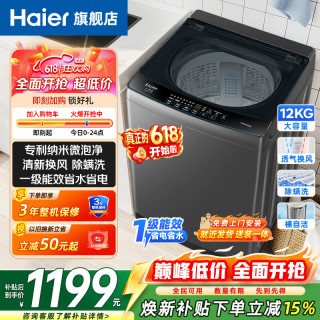 海尔 波轮洗衣机12公斤全自动DD直驱变频 一级能效AI智洗大容量家用 电离除菌 桶自洁