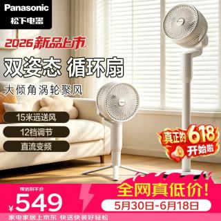 Panasonic 空气循环扇/直流变频电风扇/台地两用落地扇/轻音节能/遥控定时/广角摇头F-CA2101C-W