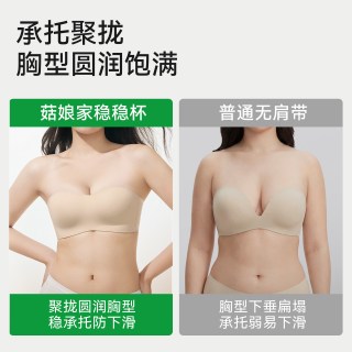 菇娘家 稳稳杯无肩带内衣女大胸防滑隐形抹胸无痕聚拢透气美背文胸