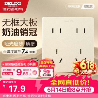 德力西 开关插座哑光磨砂奶油风大板十孔插座 CD806银桂黄