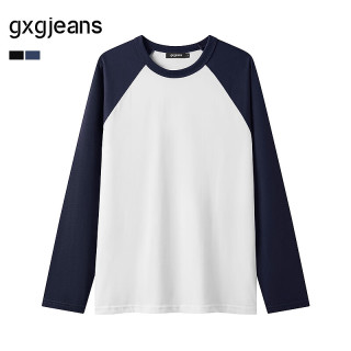 gxgjeans 真五折！美式插肩袖基础打底长袖T恤 藏青白色