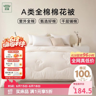 然牌 棉絮被褥 A类新疆棉花被子空调被纯棉全棉春秋被 约5斤220x240cm
