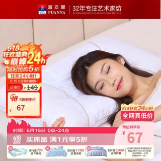 富安娜 决明子护颈枕头芯抗菌花草枕 纯棉提花 一对
