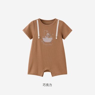 英氏 夏天婴儿衣服宝宝假两件短袖哈衣夏季纯棉连体衣可爱新款爬服