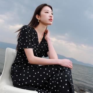 限尺码：三彩 夏季法式复古波点连衣裙V领大码女装高级感裙子