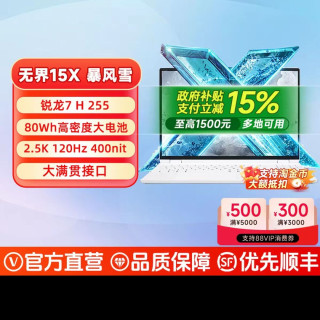 机械革命 无界15X 暴风雪 R7 H 255 2.5K 轻薄学生办公商务手提便携笔记本电脑长续航