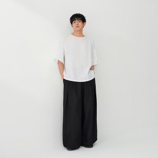 PLUS会员：無印良品 MUJI 男女通用 汉麻混斜纹单褶裤