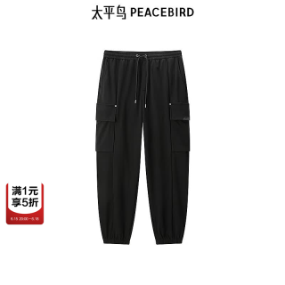 太平鸟 男装秋季弹力修身休闲裤 B1GLE3232 黑色1 35
