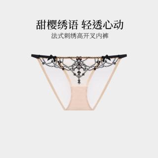 MY BODY 法式刺绣蕾丝女士内裤 薄款透气网纱细腰头不夹臀三角裤