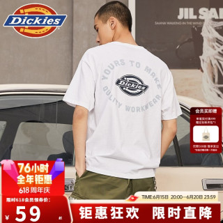 Dickies 字母logo印花短袖T恤 男式休闲棉质 T恤 白色 L