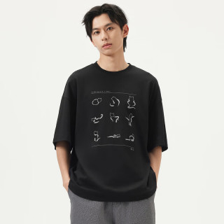 gxgjeans 真五折！美式时尚印花潮流宽松圆领短袖T恤 黑色