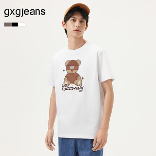 gxgjeans 真五折！美式小熊图案潮流圆领短袖T恤 白色