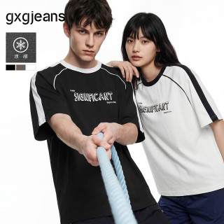 gxgjeans 真五折！美式撞色拼接宽松圆领短袖T恤 白色