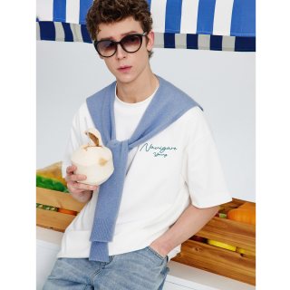 NVG·YOUNG navigare意大利小帆船宽松圆领t恤男夏季白色