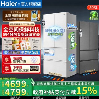 海尔 云溪冰箱503L零嵌入式法式四门全空间保鲜家用一级