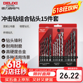 德力西 电钻冲击钻头金属合金P1组合钻头套装 DDS P1 打孔15件套