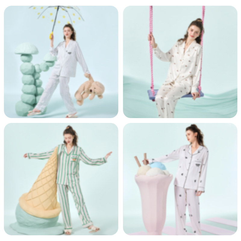 be 冰丝睡衣女夏季短袖薄款纯棉家居服套装