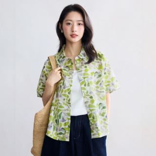 茵曼 纯棉海边度假沙滩印花衬衫女2026夏季时尚宽松舒适短袖衬衣