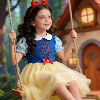 迪士尼 女童连衣裙2026新款儿童裙子春夏白雪公主裙中大童网纱裙长裙
