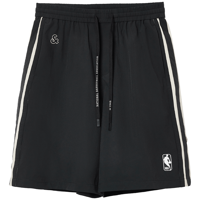 JACK&JONES 226215009 NBA联名抽绳开叉 纯黑色 M(175) 男士短裤